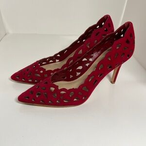 Via Spiga Red Perforated Suede Leather Pump Heels